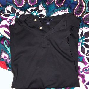 Black polo shirt.
